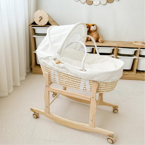 Couffin bébé- Base en Bois & Panier en Osier